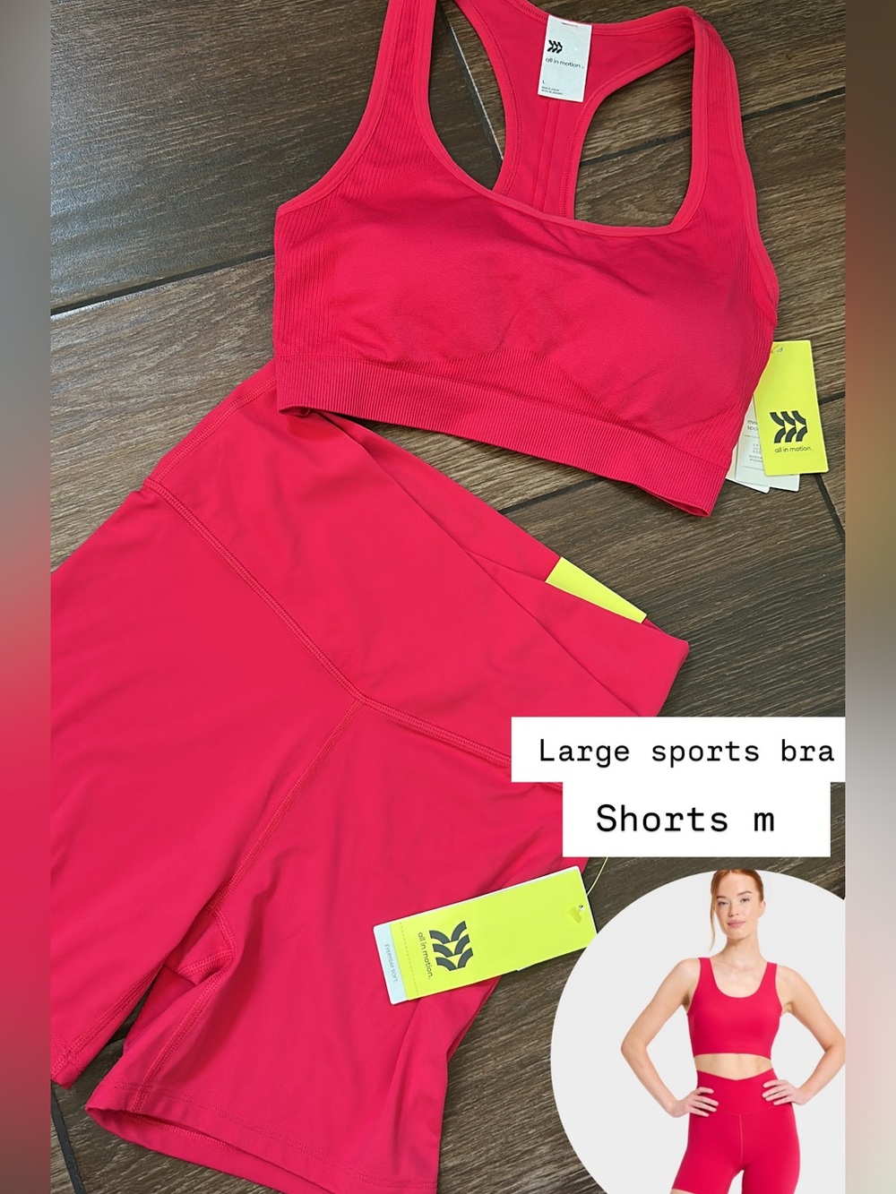 all in motion Bright Red Seamless Sports Bra large and  Shorts size m
